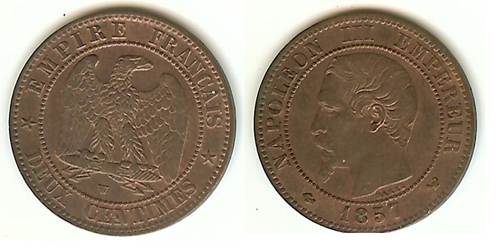 2 Centimes Napoléon III 1857W Lille AU+